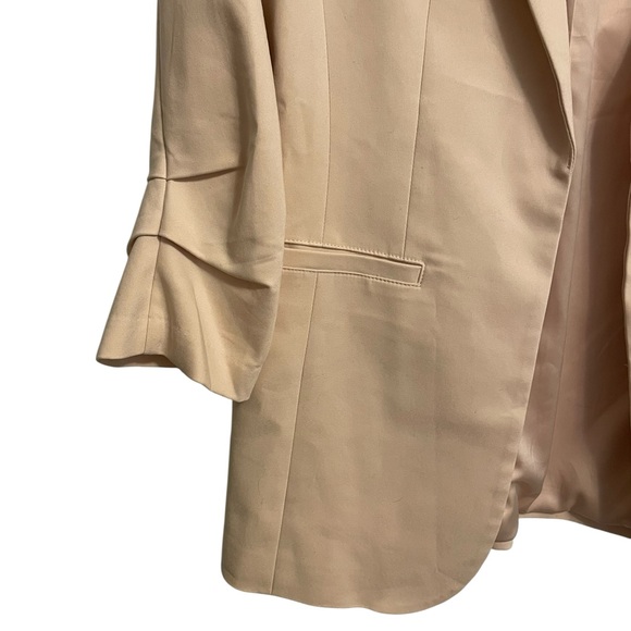 Skies Are Blue Beige Ruched 3/4 Sleeve Open Front Blazer Jacket Large NEW - Picture 4 of 6